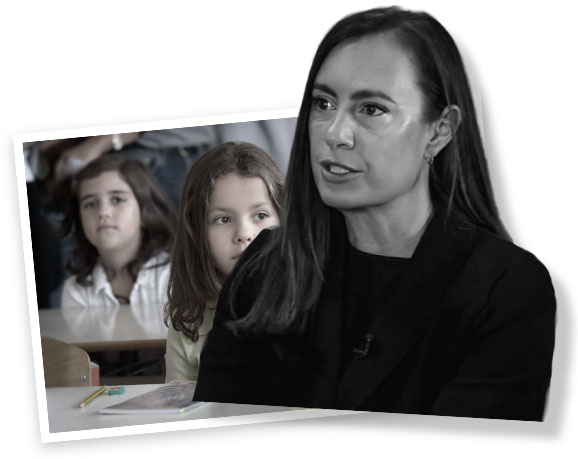 Dark Emily superimposed on a photo of children
